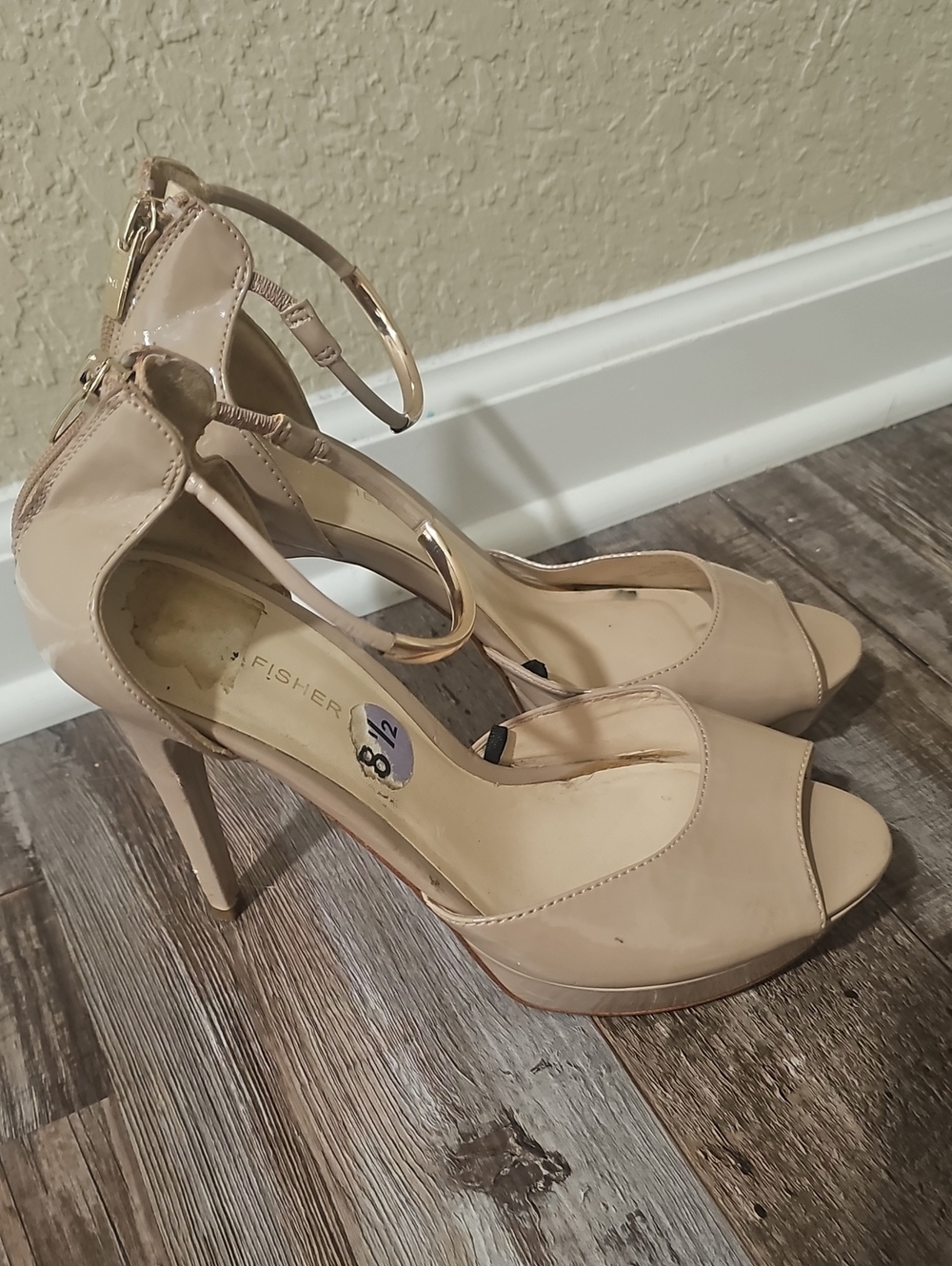 Marc Fisher Women's Nude Ankle-Strap Peep-Toe Heels